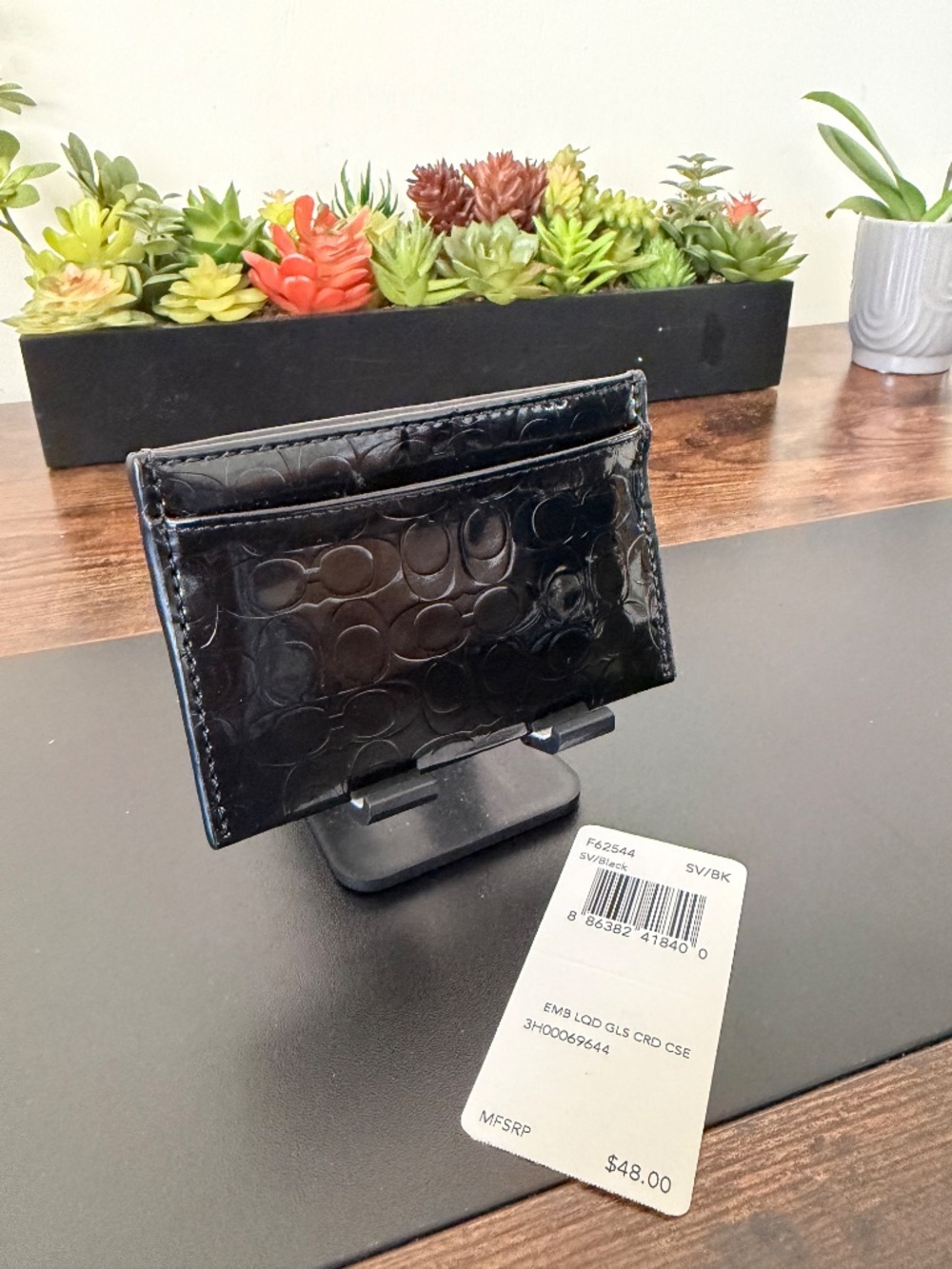 Coach Black Patent Leather Signature Card Holder – NWT